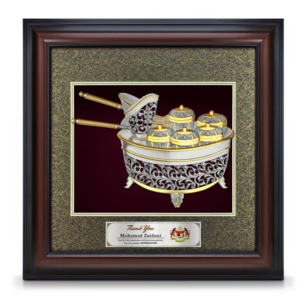 16" x 16" VIP Frame With Imperial Dark Cardboard And Gold Plated Pewter - Tepak Sireh