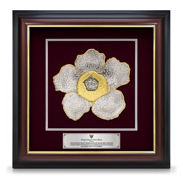 16" x 16" Gold Border VIP Frame With Gold Plated Pewter - Rafflesia Flower